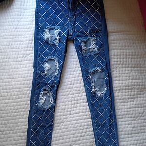 Stylish Blue Distressed Skinny Jeans